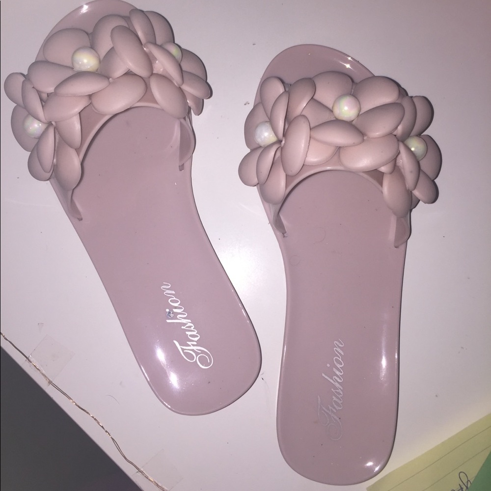 Pink Rubber Flower Slides